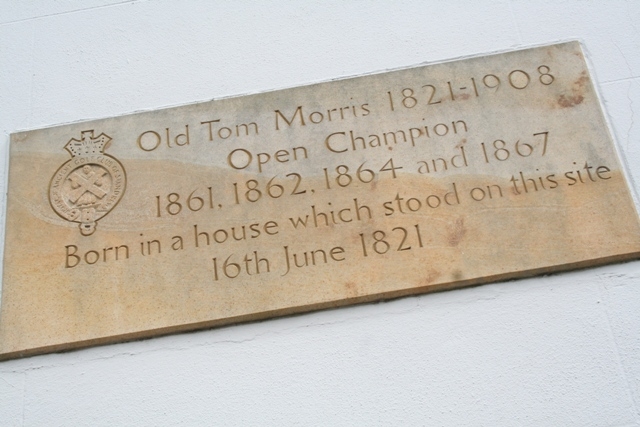 Old Tom Morris historical sign in St Andrews