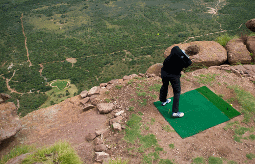 Bernhard Langer tees off on the world's toughest par three