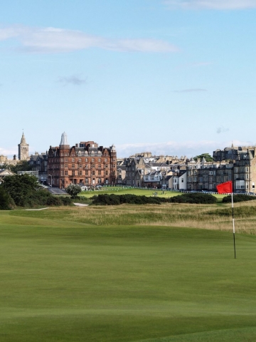 view of St Andrews Old Course from the 16th green